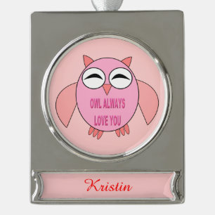 Adorno Con Rótulo Plateado Ornamento de Personalizable de búho de mensaje de