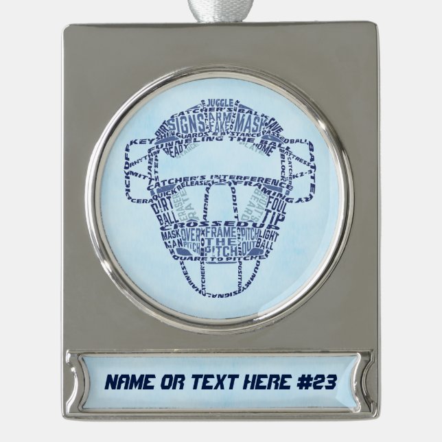 Adorno Con Rótulo Plateado Ornamento navideño personalizado del béisbol de só (Anverso)