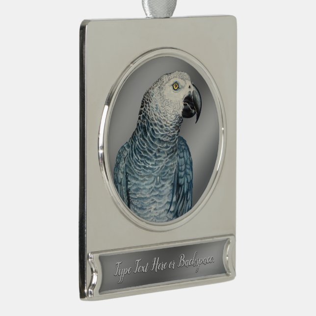 Adorno Con Rótulo Plateado Ornamento personalizado de tu foto aquí Keepsakes (Derecha)