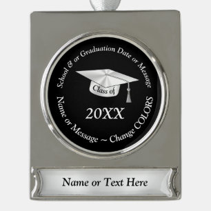 Adorno Con Rótulo Plateado Ornamentos de Graduación Personalizados. Negro, bl