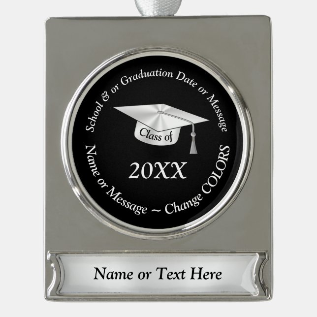 Adorno Con Rótulo Plateado Ornamentos de Graduación Personalizados. Negro, bl (Anverso)