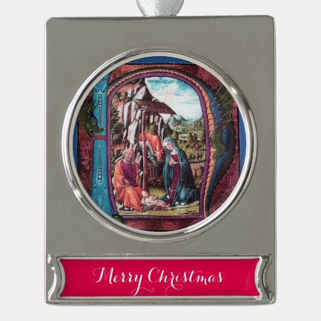 Adorno Con Rótulo Plateado PARCHMENT NAVIDADES NATIVOS MONOGRAM Azul rosado (Anverso)