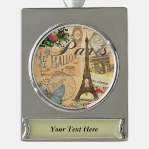 Adorno Con Rótulo Plateado París Francia Viajes de arte colorido