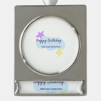Adorno Con Rótulo Plateado Pastel blue clouds stars purple happy birthday nam