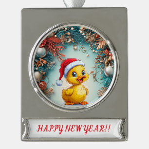 Adorno Con Rótulo Plateado Pato de Navidad adorable