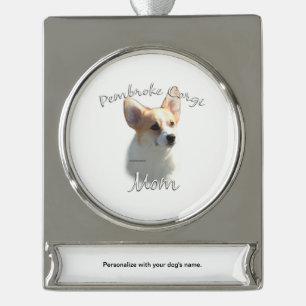 Adorno Con Rótulo Plateado Pembroke Welsh Corgi Mom 2