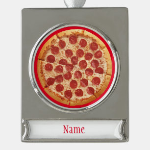 Adorno Con Rótulo Plateado Pepperoni Pizza Thunder_Cove