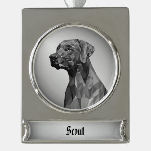 Adorno Con Rótulo Plateado Perro geométrico gris