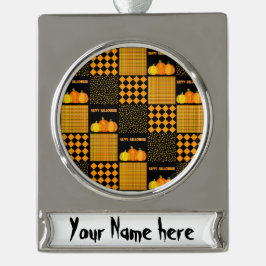 Adorno Con Rótulo Plateado Personalización - Patrón de parches de calabaza Ha