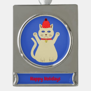 Adorno Con Rótulo Plateado Personalizado de gatos de Navidades curados