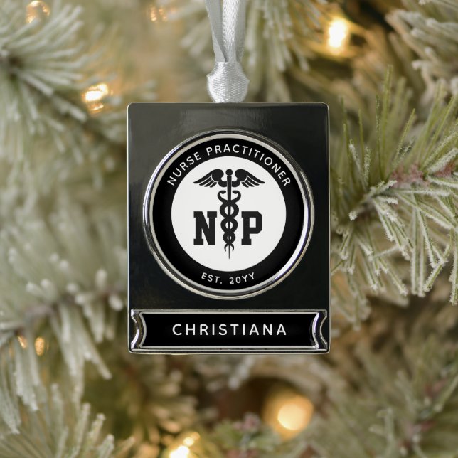 Adorno Con Rótulo Plateado Personalizado Nurse Practicante Graduación Caduceu (Árbol)