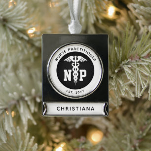 Adorno Con Rótulo Plateado Personalizado Nurse Practicante Graduación Caduceu