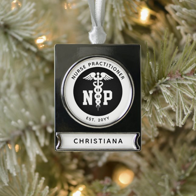 Adorno Con Rótulo Plateado Personalizado Nurse Practicante Graduación Caduceu (Árbol)