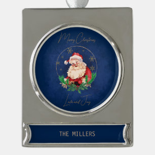 Adorno Con Rótulo Plateado Personalizado Santa Familia Nombre Vintage Feliz N