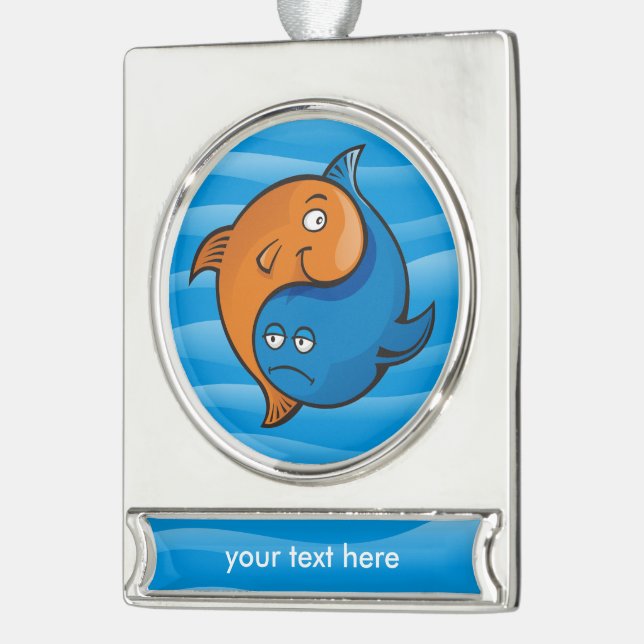 Adorno Con Rótulo Plateado Personalizado Yin Yang Fish (Izquierda)