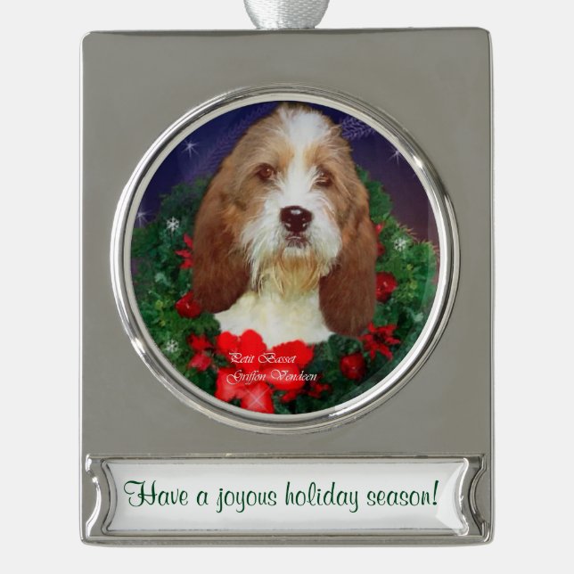 Adorno Con Rótulo Plateado Petit Basset Griffon Venden Navidades personalizad (Anverso)