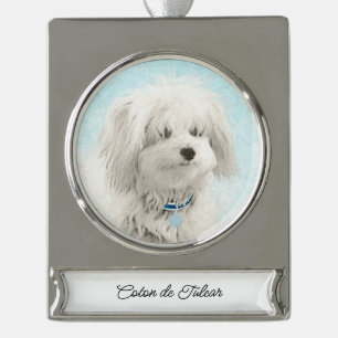 Adorno Con Rótulo Plateado Pintura de Coton de Tulear - Arte de Perro Origina