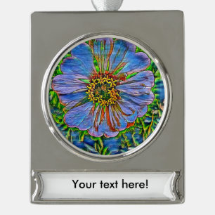 Adorno Con Rótulo Plateado Pintura de flores moradas