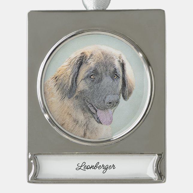 Adorno Con Rótulo Plateado Pintura de Leonberger - Plata de Arte Perro Origin (Anverso)