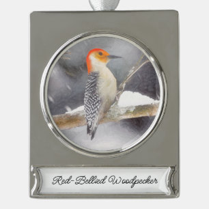 Adorno Con Rótulo Plateado Pintura de pájaro de madera roja