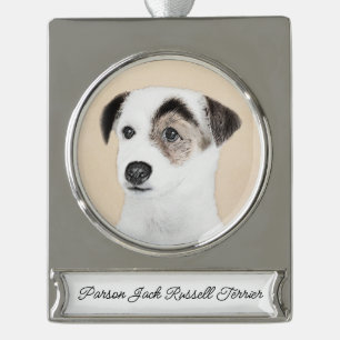Adorno Con Rótulo Plateado Pintura de Parson Jack Russell Terrier - Perro Art