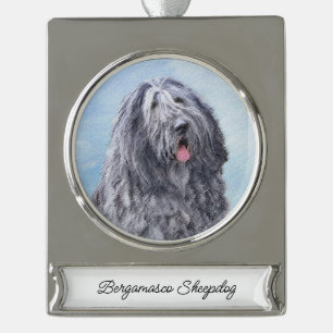 Adorno Con Rótulo Plateado Pintura de perro pastor de Bergamasco - Perro orig