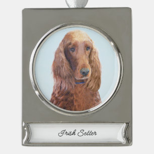 Adorno Con Rótulo Plateado Pintura de Setter Irlandés - Arte de Perro Origina