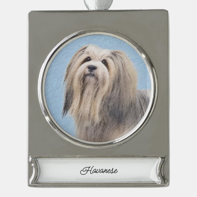 Adorno Con Rótulo Plateado Pintura Havanesa (plateada) - Arte de Perro Origin (Anverso)