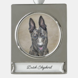 Adorno Con Rótulo Plateado Pintura Holandesa de Pastores - Arte Perro Origina