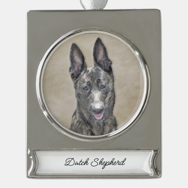 Adorno Con Rótulo Plateado Pintura Holandesa de Pastores - Arte Perro Origina (Anverso)