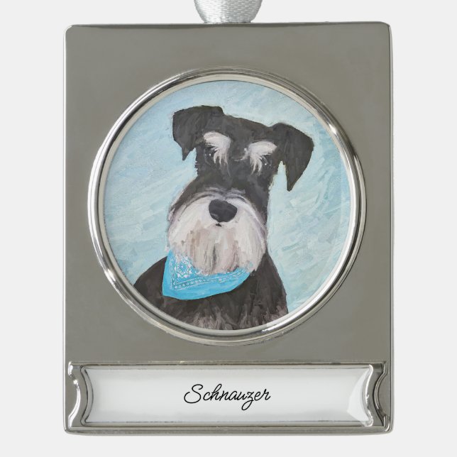 Adorno Con Rótulo Plateado Pintura Schnauzer (en miniatura) - Perro original  (Anverso)