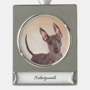Adorno Con Rótulo Plateado Pintura Xoloitzcuintli - Arte Perro Original Cuto