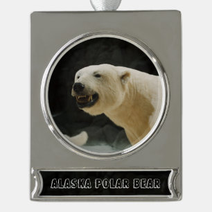 Adorno Con Rótulo Plateado Polar Bear Grin