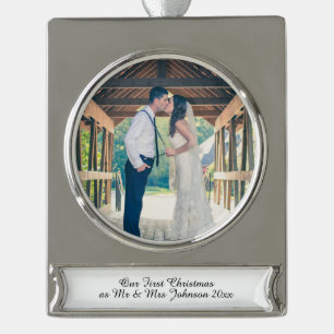 Adorno Con Rótulo Plateado Primer Couple Ornament del navidad Sr. y de señora