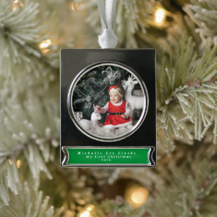 Adorno Con Rótulo Plateado Primer ornamento de Navidad del bebé, nombre perso