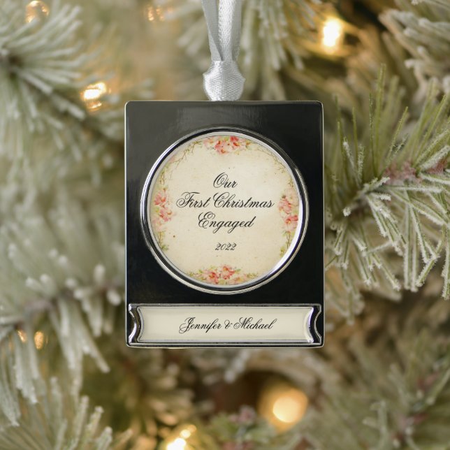 Adorno Con Rótulo Plateado Primera Navidad comprometida personalizada (Árbol)
