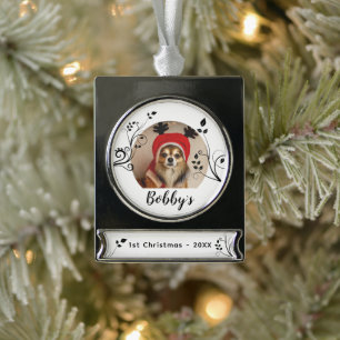 Adorno Con Rótulo Plateado Primera Navidad de Cachorros Foto Nombre Perro Fol
