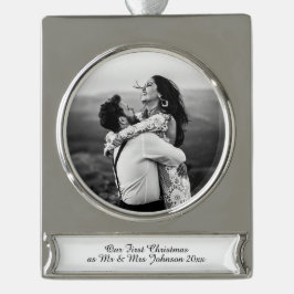 Adorno Con Rótulo Plateado Primera Navidad Sr. y Sra. Pareja Casada Ornamento