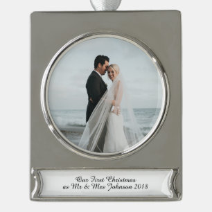 Adorno Con Rótulo Plateado Primera Navidad Sr. y Sra. Pareja Casada Ornamento