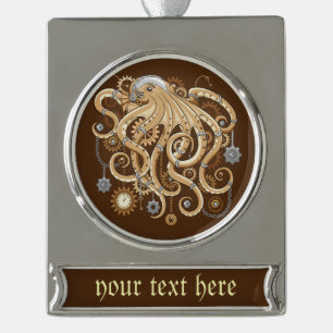 Adorno Con Rótulo Plateado Pulpo Steampunk Retro Fantasía Mecánica