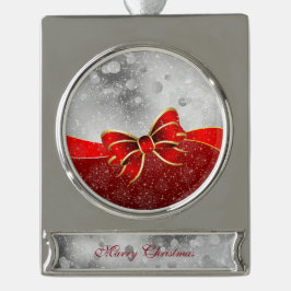Adorno Con Rótulo Plateado Purpurina De Plata Y Navidades Rojos Parkles Bow