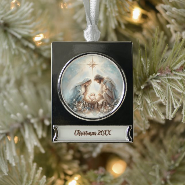 Adorno Con Rótulo Plateado Radiant Holy Family Nativity Scene (Árbol)