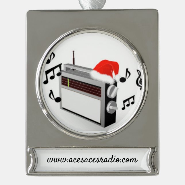 Adorno Con Rótulo Plateado RADIO Banner Ornament (Anverso)