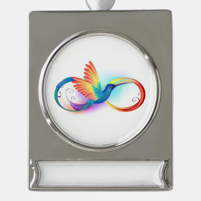 Adorno Con Rótulo Plateado Rainbow Hummingbird with Infinity symbol (Anverso)