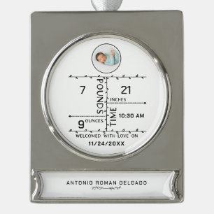 Adorno Con Rótulo Plateado Recién Nacido Nacido Nació en Estadísticas de Invi