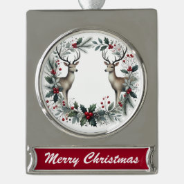 Adorno Con Rótulo Plateado Reindeer Wreath – Elegant Christmas Ornament