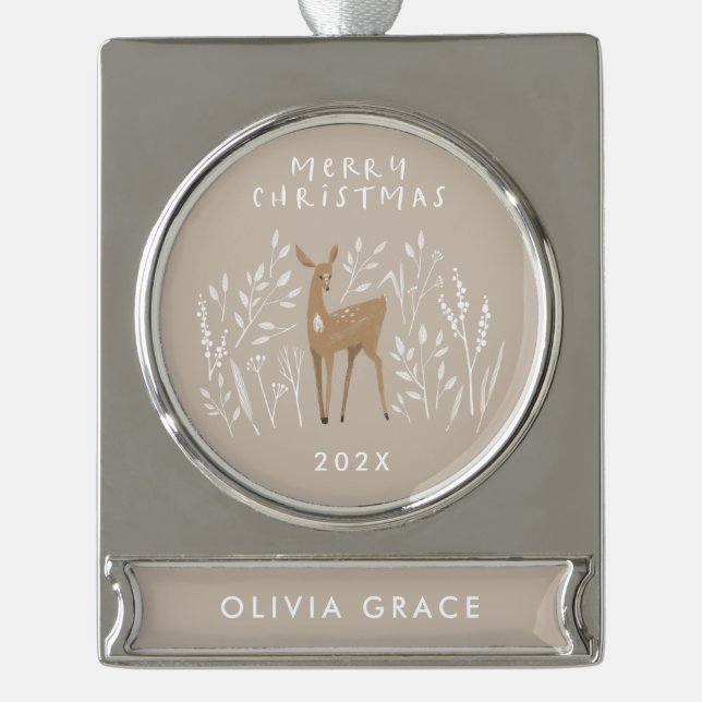 Adorno Con Rótulo Plateado Reno natural beige botánico delicado elegante (Anverso)