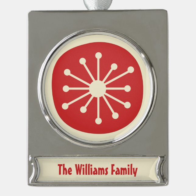 Adorno Con Rótulo Plateado Retro Mediados del Siglo Moderno Era Atómica Minim (Anverso)