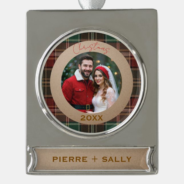 Adorno Con Rótulo Plateado Rustic Autumn Plaid (Anverso)