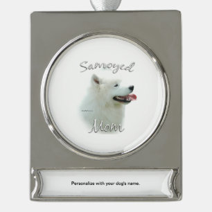 Adorno Con Rótulo Plateado Samoyed Mom 2